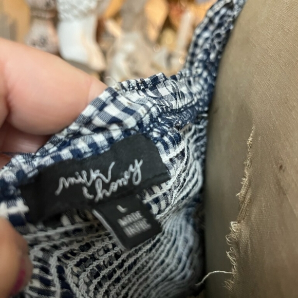 Navy Gingam Top L - Picture 4 of 4